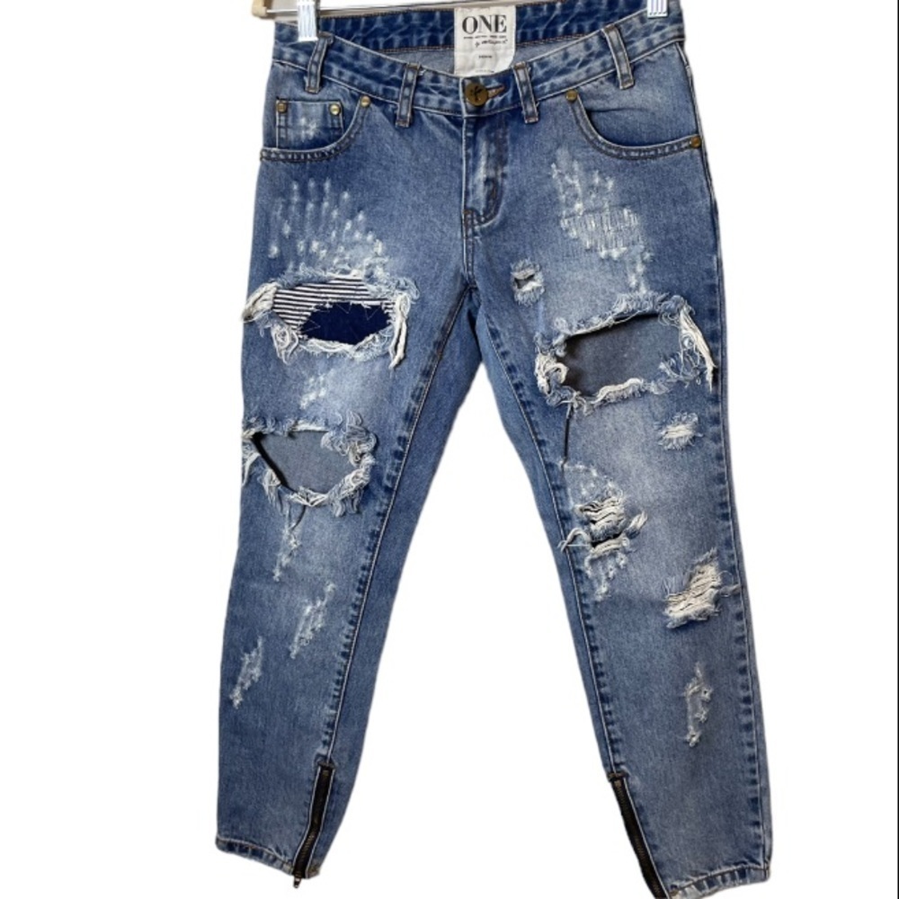 Revolve Jeans Womens 24 One Teaspoon Free Bird Dusty Destroyed Low Rise 90s Goth - Picture 5 of 14